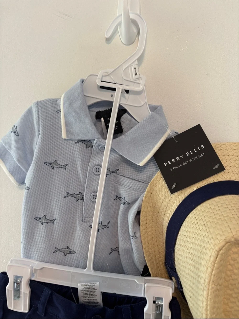 Perry Ellis Light Blue Shark Polo with Navy Shorts